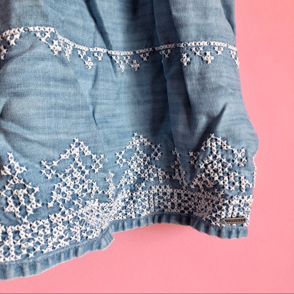 Embroidered Denim Dress with Cutout - Picture 3 of 6